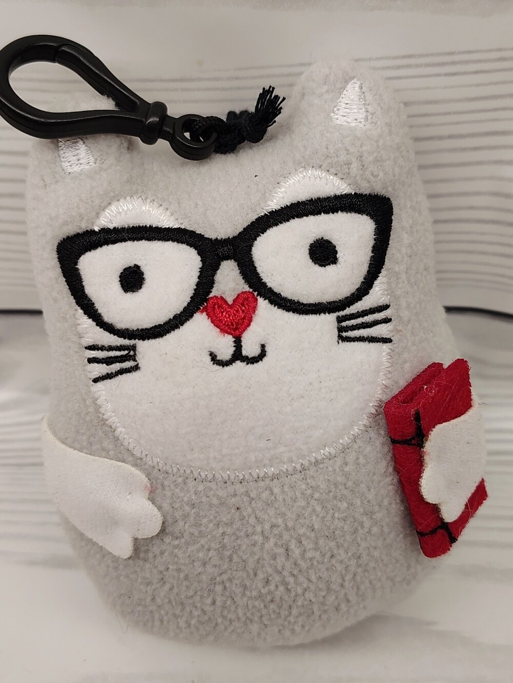 FREE w/ Purchase Plush Gray Cat Keychain with Glasses and Red Book